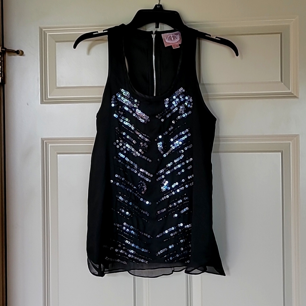Sz small sequin top. 2 layers of fabric, solid silky and sheer. Y2K. Like new